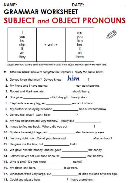 Personal Pronouns Worksheet and Exercise Subject and Object Pronoun Recherche Google