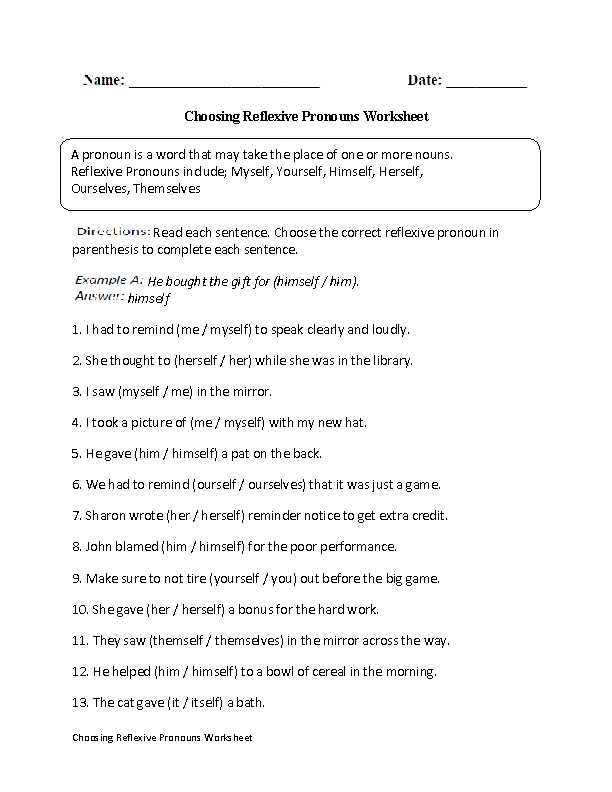 Personal Pronouns Worksheet or Choosing A Reflexive Pronoun Worksheet Teach This