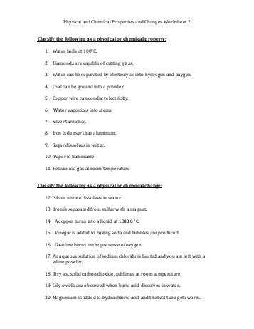 Physical and Chemical Properties Worksheet Along with Worksheets 45 Best Physical and Chemical Changes Worksheet High