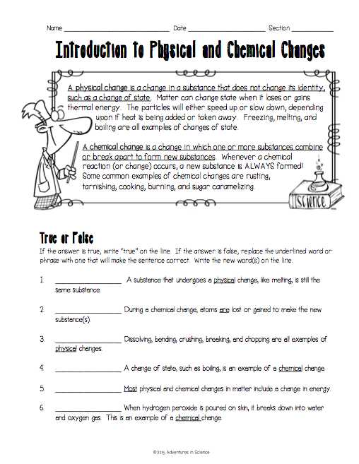 Physical Chemical Changes Worksheet together with Introduction to Physical and Chemical Changes Worksheet