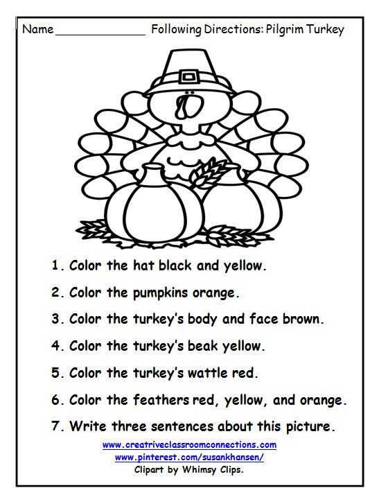 Pilgrims Reading Comprehension Worksheet as Well as Free Printable Following Directions Worksheets for Third Grade