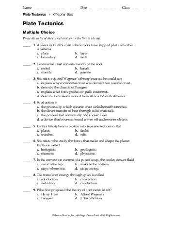 Plate Tectonics Review Worksheet or Chapter 7 Review Test Pdf