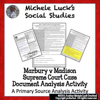 Plessy V Ferguson 1896 Worksheet Answers and Marbury V Madison Supreme Court Case Document Analysis Activity