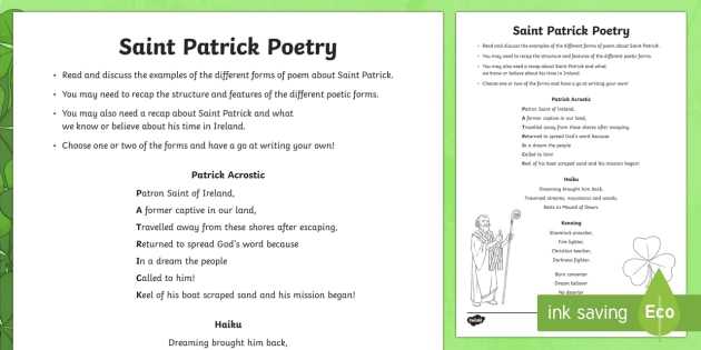 Poetry Comprehension Worksheets together with St Patrick Poetry Worksheet Activity Sheet Ni St