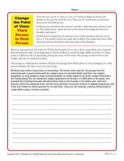 Point Of View Worksheet Answers Along with First Second or Third Person Points Of View Worksheet