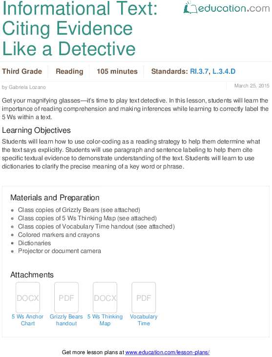 Point Of View Worksheet Answers Also Informational Text Citing Evidence Like A Detective