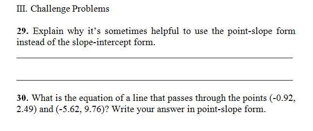 Point Slope form Worksheet with Answers or Slope Intercept form Worksheet