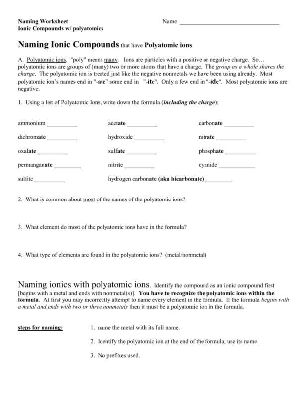 Polyatomic Ionic Compounds Worksheet or Worksheets 44 Unique Naming Ionic Pounds Worksheet High