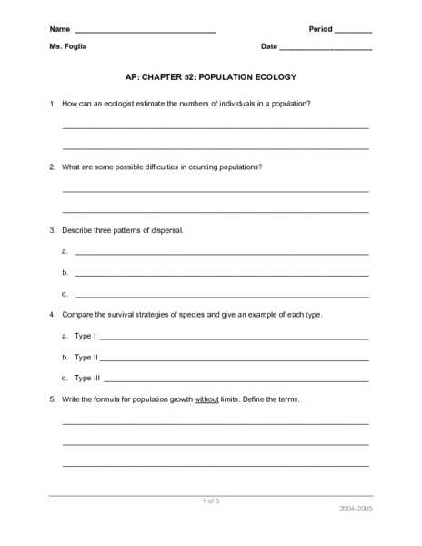 Population Growth Worksheet Answers Along with High School Biology Ecology Worksheets