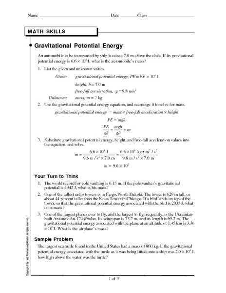 Potential Energy and Kinetic Energy Worksheet Answers and Math Skills Worksheet Kinetic Energy Kidz Activities