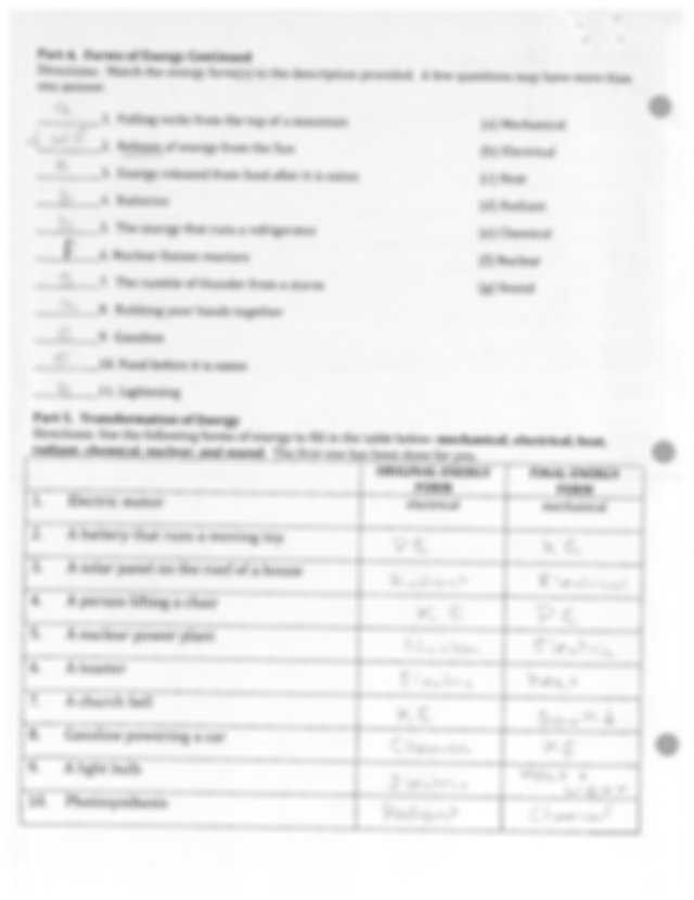 Power Worksheet Answers and Energy Worksheet “introduction to Energy" Worksheet Name