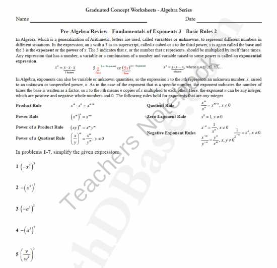 Power Worksheet Answers as Well as Basic Algebra Worksheet 8 Pre Alg Rev Funds Of Exponents 3