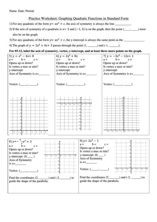 Practice Worksheet Graphing Quadratic Functions In Vertex form Answer Key as Well as Graphing Quadratics Worksheet Gallery Worksheet Math for Kids