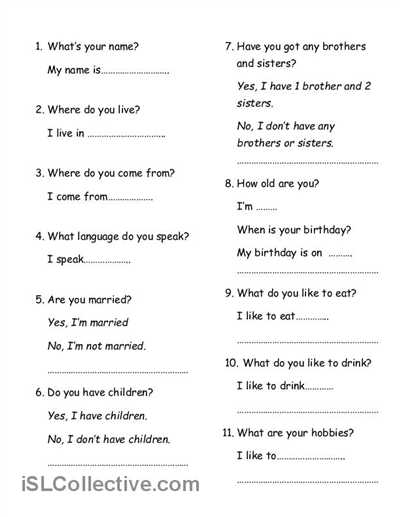 Pre Lab Activity Worksheet Answers Also Personal Info Questions and Answers Worksheet Free Esl Printable