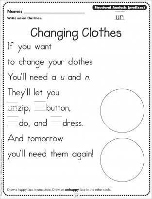 Prefix Worksheets 3rd Grade and Changing Clothes Structural Analysis Prefixes Un Phonics Poetry