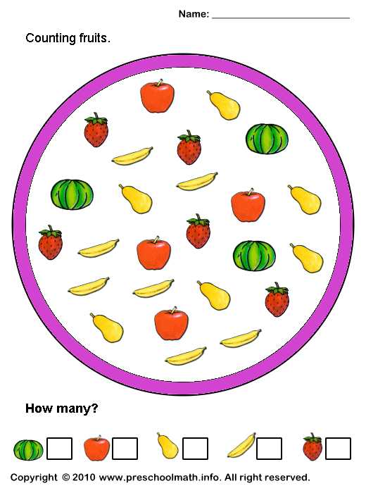 Preschool Math Worksheets Pdf Also Simple Math Worksheets for Preschoolers Counting Fruits Worksheets