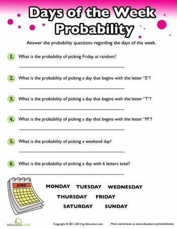 Probability Of Compound events Worksheet with Answer Key Along with Probability Days Of the Week