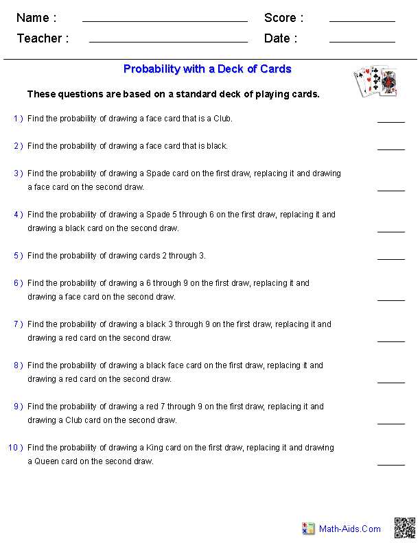 Probability Of Compound events Worksheet with Answer Key or Probability Worksheets with A Deck Of Cards