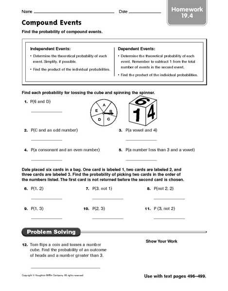Probability Of Compound events Worksheet with Answer Key with On Probability Worksheets Grade 4 Wedding Ideas