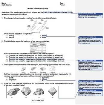 Properties Of Minerals Worksheet together with Worksheet Mineral Identification Tests Editable with Answers