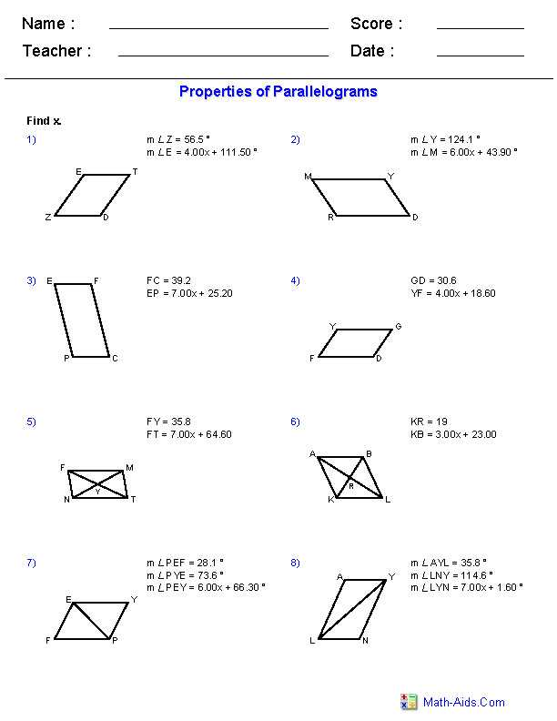 Properties Of Rectangles Rhombuses and Squares Worksheet Answers as Well as Properties Parallelograms Worksheet