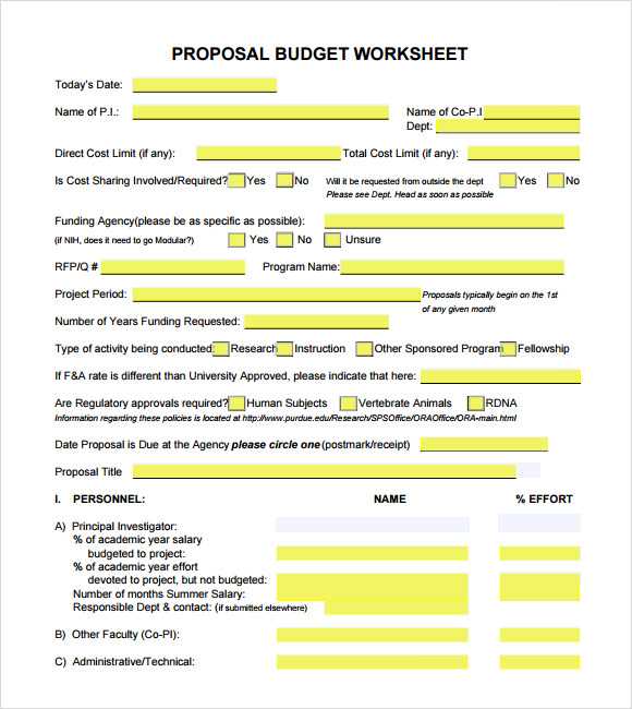 Proposal Worksheet Template and 17 Sample Bud Proposal Templates to Download