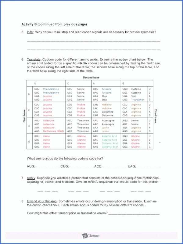 Protein Synthesis Worksheet Answer Key Part A or Protein Synthesis Review Worksheet Answers Image Collections