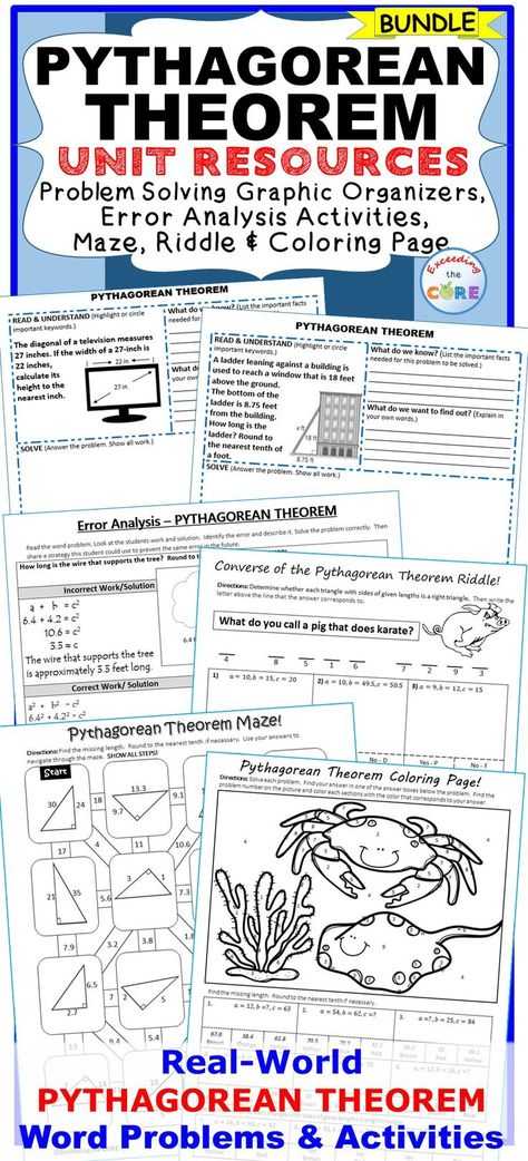 Pythagorean theorem Coloring Worksheet with 8 G B 6 Pythagorean theorem Bundle Special Education Esl