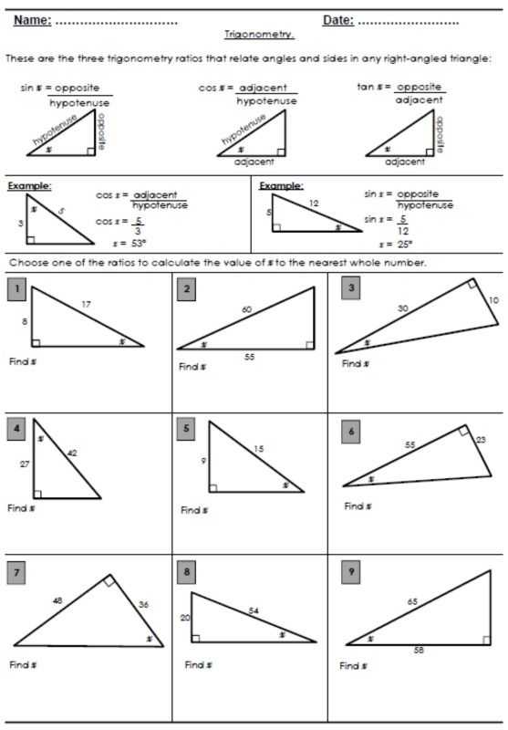 Pythagorean theorem Review Worksheet or Free Trigonometry Ratio Review Worksheet Trigonometry
