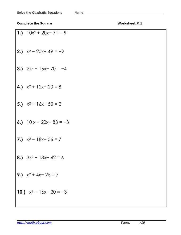 Quadratic Equation Worksheet with solve Quadratic Equations by Peting the Square Worksheets