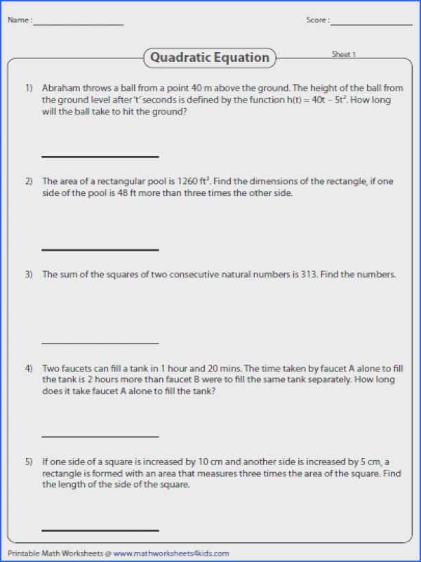 Quadratic formula Worksheet with Answers Pdf and Fronteirastral