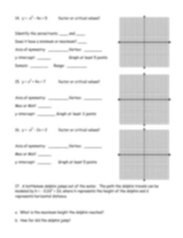 Quadratics Review Worksheet with Review solving Quadratics by Graphing Graphing Quadratics Review