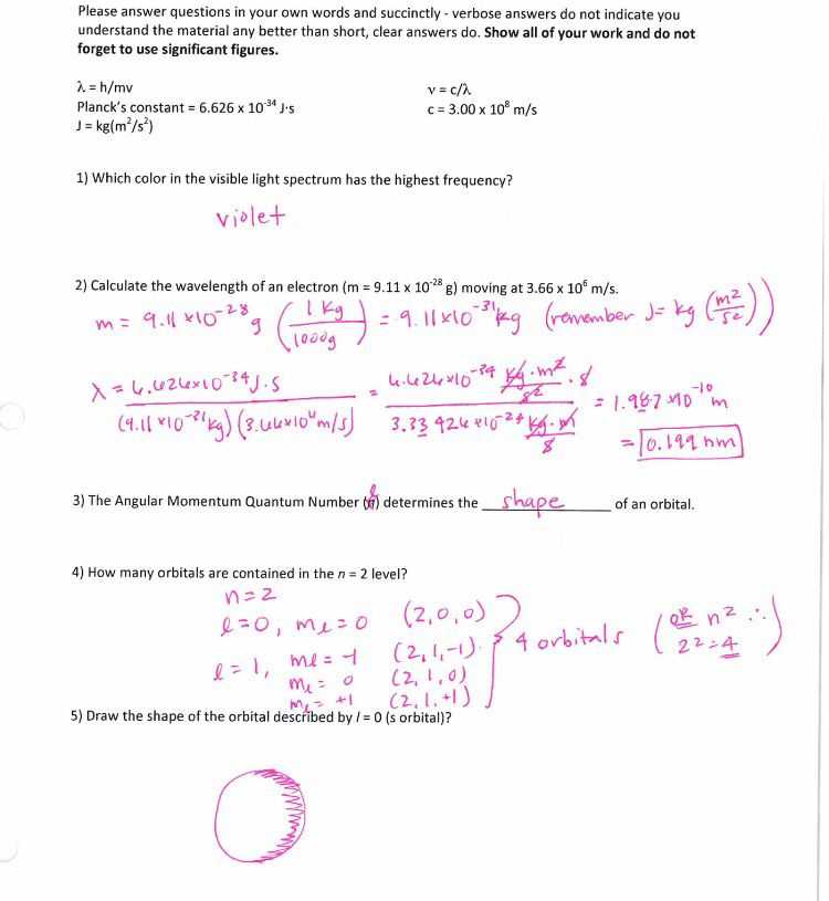 Quantum Numbers Worksheet with Chemistry Worksheet Calculating Wavelength Visible Light Quantum