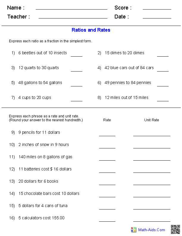 Ratio Tables Worksheets with Answers as Well as Ratios and Rates Worksheets Math Aids Pinterest