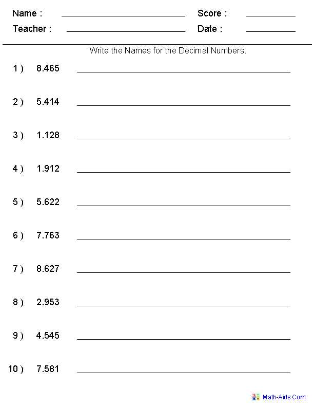 Reading and Writing Decimals Worksheets 5th Grade Also Place Worksheets Worksheets for All