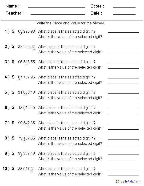 Reading and Writing Decimals Worksheets 5th Grade and Money with Decimals Worksheets Worksheets for All