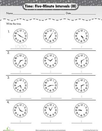 Reading Time Worksheets and Telling Time to Five Minutes