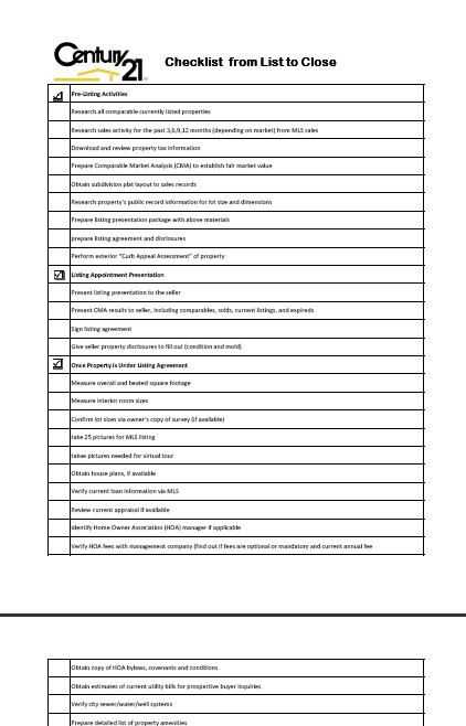 Real Estate Vocabulary Worksheet as Well as Century 21 Checklist From Listing Real Estate to the Closing Table