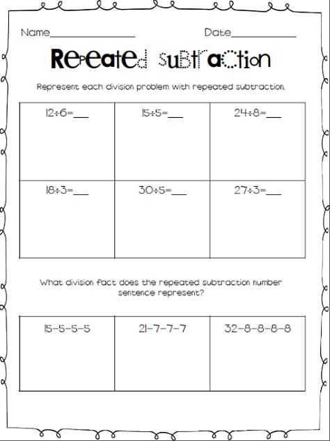Repeated Subtraction Worksheets Also Create A Story Problem Based On A Division Expression Using Repeated
