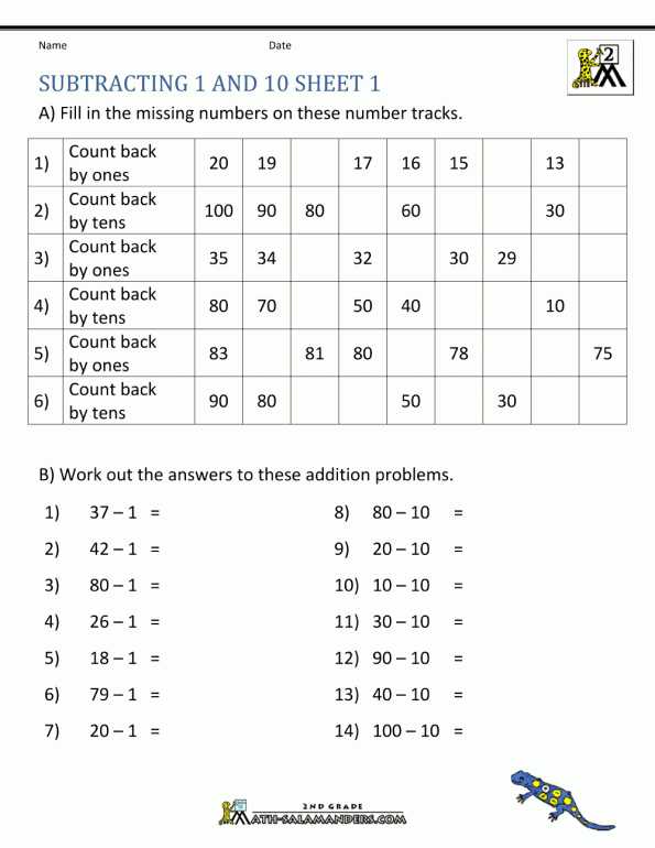Repeated Subtraction Worksheets together with 2nd Grade Math Salamanders 1st Subtraction Worksheets Subtracting 1