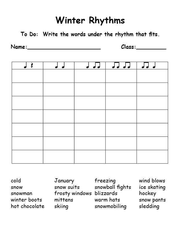 Rhythmic Dictation Worksheet and Winter Rhythms Syllables This is Great Could Be Used for Any