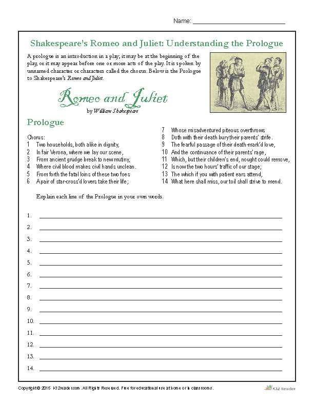 Romeo and Juliet Prologue Worksheet Along with Shakespeare S Romeo and Juliet Understanding the Prologue
