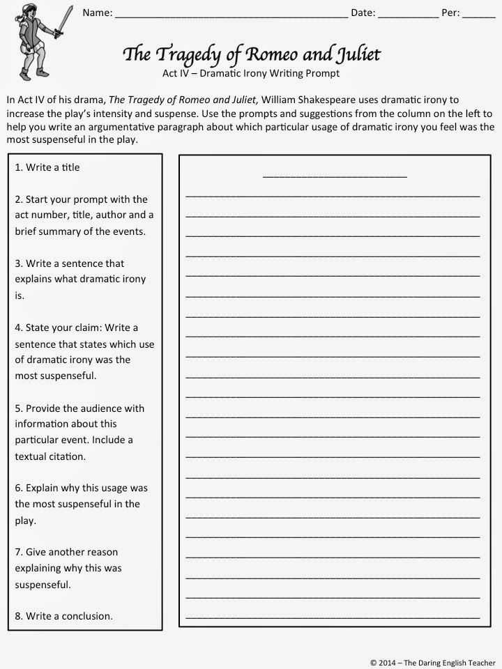 Romeo and Juliet Prologue Worksheet as Well as Teaching Romeo and Juliet by the Daring English Teacher