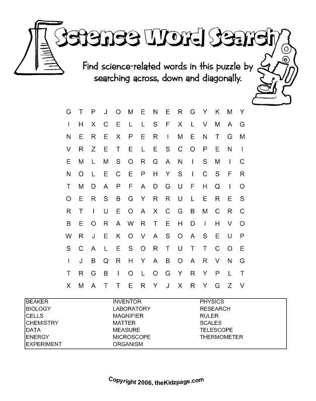 Science Worksheets for Kids Along with Science Word Search Free Printable Learning Activities for Kids