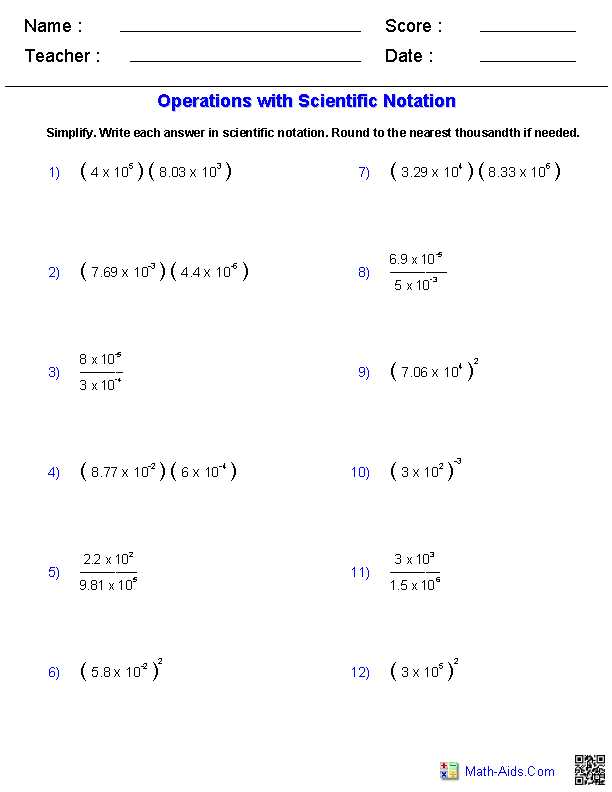 Scientific Notation Practice Worksheet Along with Operations with Scientific Notation Math Aids
