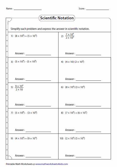 Scientific Notation Practice Worksheet as Well as Math Operations In Scientific Notation 7th Grade Math