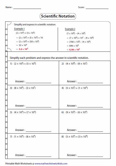 Scientific Notation Practice Worksheet as Well as Simplify and Express In Scientific Notation