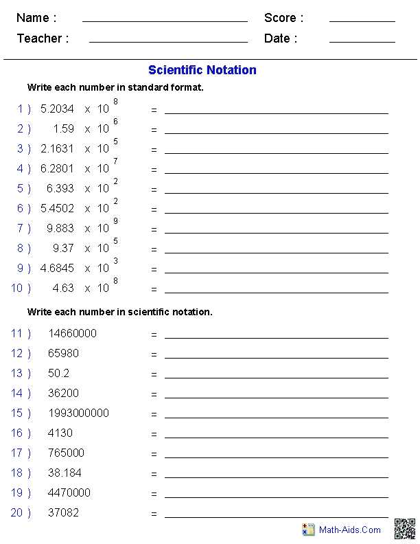 Scientific Notation Practice Worksheet or Writing Numbers In Scientific Notation Math Aids