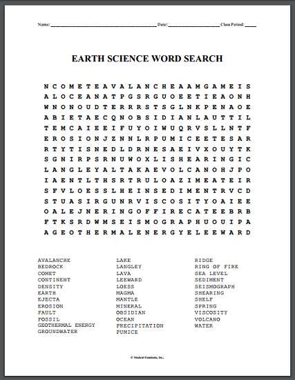 Search for Matter Vocabulary Review Worksheet Answers and Earth Science Word Search Puzzle Student Handouts