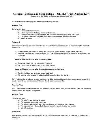 Semicolons and Colons Worksheet Answers or for Items In A Series W